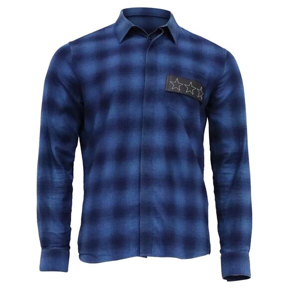 Givenchy Flannel Stars Patch Shirt in Blue Cotton - Picture 1 of 6